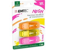 Emtec C410 16GB USB Flash Drive USB 2.0 Transparent Neon - Pack of 3 (Orange Yellow Rose)