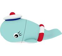 EMTEC - Sailor Whale - 16GB USB 2.0 Type-A USB Flash Drive, Blue (USB 2.0, Type-A, Lid, Blue, Rubber, Bulb).