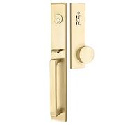 Emtek Contemporary Tubular Entry Set: Lausanne Style with Round KNOB on The Interior Side. 2 Backset Sizes Included 2-3/8 in. and 2-3/4 in. Color: Satin Brass, Model: 4819-US4