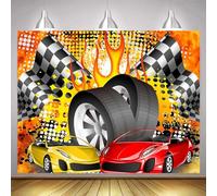 EMTOBT 10x10 ft Boys Happy Birthday Backdrop Racing Car Theme Backdrop for Birthday Party Decorations Black White Grid Colorful Background Boy Kid Photography Background Photoshoot BJDJEM0194