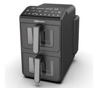 EMtronics 10L Stack Air Fryer with Windows and Dual Zone 2460W Family Size, 8 Preset Cooking Mode, Match Cook & Smart Finish Functions, 10 Litre - Black