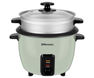 Emtronics 1L Rice Cooker, Non-Stick Pot & Vegetable Steamer Tray - Sage Green