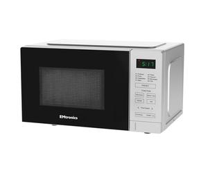 EMtronics 20 Litre 700W Digital Microwave with 800w Grill, 10 Power Levels, 8 Preset Options, Defrost Function and Cavity Light - Silver