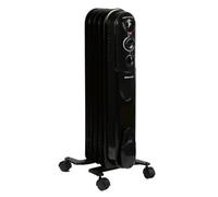 EMtronics EMOFR5BLK 1000W/1KW 5 Fin Portable Electric Oil Filled Heater Radiator with Adjustable Thermostat and 3 Heat Settings for 10 sqm Room - Black