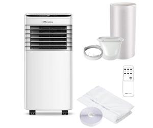 EMtronics 7,000BTU Portable Air Conditioner, Dehumidifier and Cooling Fan 3-in-1 with Remote Control, 24 Hour Timer and Air Con Window Vent Kit - White