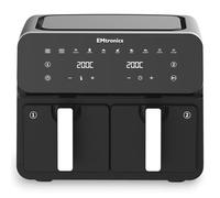 EMtronics 8 Litre Dual Air Fryer with Double Baskets - Black | 8 Preset Cooking Modes, Match Cook & Smart Finish Functions, Turn & Shake Food Reminder, High Speed Air Circulation