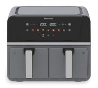 EMtronics 8 Litre Dual Air Fryer with Double Baskets - Grey | 8 Preset Cooking Modes, Match Cook & Smart Finish Functions, Turn & Shake Food Reminder, High Speed Air Circulation