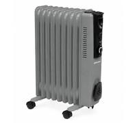 EMtronics 9 Fin Portable Electric Oil Filled Radiator 2000W Heater - Grey | Adjustable Thermostat and 3 Heat Settings with Castor Wheels - Designed for 20 sqm Room