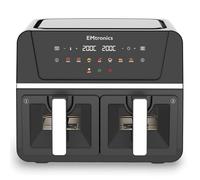 EMtronics 9 Litre Dual Air Fryer with Double Baskets - Black with Windows | 8 Preset Cooking Modes, Match Cook & Smart Finish Functions, Turn & Shake Food Reminder, High Speed Air Circulation