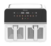 EMtronics 9 Litre Dual Air Fryer with Double Baskets - White with Windows | 8 Preset Cooking Modes, Match Cook & Smart Finish Functions, Turn & Shake Food Reminder, High Speed Air Circulation