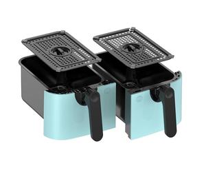 EMtronics Accessories RLDR91AQ 9L Double Basket Air Fryer Replacement Drawer Set (1 and 2) with 2 Crisper Racks for EMAFDD9LAQ in Aqua Blue