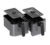 EMtronics Accessories RLDR91GR 9L Double Basket Air Fryer Replacement Drawer Set (1 and 2) with 2 Crisper Racks for EMAFDD9LGR in Grey