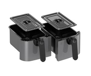 EMtronics Accessories RLDR91GR 9L Double Basket Air Fryer Replacement Drawer Set (1 and 2) with 2 Crisper Racks for EMAFDD9LGR in Grey