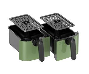 EMtronics Accessories RLDR91SG 9L Double Basket Air Fryer Replacement Drawer Set (1 and 2) with 2 Crisper Racks for EMAFDD9LSG in Sage Green