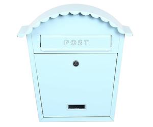 EMtronics Classic Style Wall Mounted Post Box Weatherproof Painted Steel and Lockable - Aqua Blue