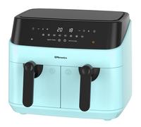 EMtronics EMAFDD9LAQ Dual Air Fryer Extra Large Family Size Double XL 9 Litre, 8 Adjustable Pre-Set Menus for Oil Free & Low Fat Healthy Cooking, Easy Clean Metal Interior, 99-Minute Timer - Aqua Blue