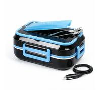 EMtronics Electric Heated Lunch Box 1.5L 12V or 220v for Home or Travelling Car/Lorry Use with Spoon and Fork - Blue
