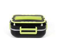 EMtronics Electric Heated Lunch Box 1.5L 12V or 220v for Home or Travelling Car/Lorry Use with Spoon and Fork - Green
