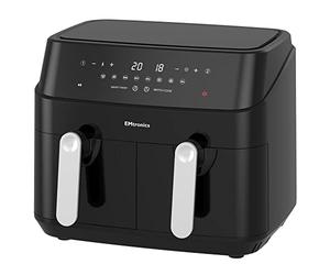 EMtronics EMDAF9LD Dual Air Fryer Extra Large Family Size Double XL 9 Litre Digital with 12 Pre-Set Menus for Oil Free & Low Fat Healthy Cooking, 60-Minute Timer - Black