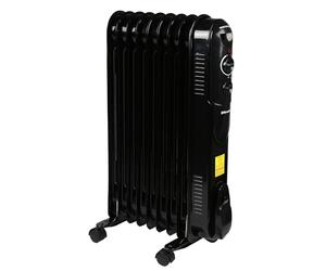EMtronics EMOFR9BLK 2000W/2KW 9 Fin Portable Electric Oil Filled Heater Radiator with Adjustable Thermostat and 3 Heat Settings for 20 sqm Room - Black