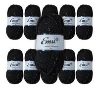 Emu Classic Tweed Chunky Acrylic Blend Yarn 100g Balls 150m, Pack of 10, Black - 002
