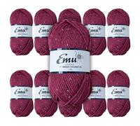 Emu Classic Tweed Chunky Acrylic Blend Yarn 100g Balls 150m, Pack of 10, Deep Rose - 004