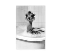 Emu in The Bathtub, Cute Bathroom Wall Art, Funny Emu Print, Cute Animals Taking A Bubble Bath, Laundry Room Decor, Ai Art-1