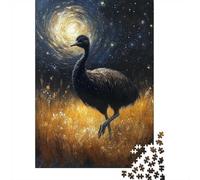 Emu Under Starry Night Painting 1000-Piece Puzzle for Adults, 38x26cm/1000pcs; White Cardboard for Simple Sorting; Shared Family Time Around The Table