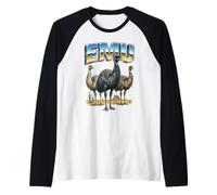 Emu Vintage 70s 90s Retro Emu Birds Animal Lover Emu Raglan Baseball Tee