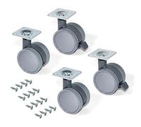 Emuca 2036421 Pack of 4 grey swivel castors for furniture (2 with brake and 2 without brake) 50mm diameter with fixing plate and ball bearings