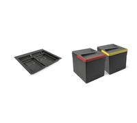 Emuca - Containers + base for Recycle kitchen drawer, 2 H216mm bins (2x12L), 1 cuttable base for recycling bins for 60cm module (536x482mm), Anthracite grey plastic