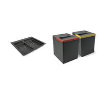 Emuca - Containers + base for Recycle kitchen drawer, 2 H266mm bins (2x15L), 1 cuttable base for recycling bins for 60cm module (536x482mm), Anthracite grey plastic