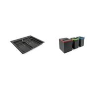 Emuca - Containers + base for Recycle kitchen drawer, 3 cubes H266mm (2x7L + 1x15L), 1 cuttable base for recycling cubes for 60cm module (536x482mm), Anthracite grey plastic