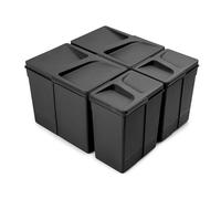 Emuca - Containers for kitchen drawers, waste sorting cut-out base, H 266 mm (10,4 inch), 2 x 15 L + 2 x 7 L, Black Plastic