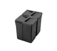 Emuca - Containers for kitchen drawers, waste sorting cut-out base, H 266 mm (10,4 inch), 2 x 7 L, Black Plastic