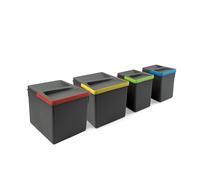 Emuca - Containers for kitchen drawers with odour-proof lid,waste sorting cut-out base,H 216 mm (8,5 inch), 2 x 12 L + 2 x 6 L, Anthracite grey Plastic