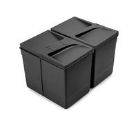 Emuca - Containers for kitchen drawers with odour-proof lid,waste sorting cut-out base, H 266 mm (10,4 inch), 2 x 15 L, Black Plastic