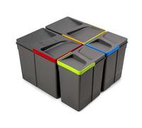 Emuca - Containers for kitchen drawers with odour-proof lid,waste sorting cut-out base, H 266 mm (10,4 inch), 2 x 15 L + 2 x 7 L, Anthracite grey Plastic