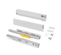 Emuca - External Drawer Vertex Push Sincro, 3D Regulation Kitchen Drawer Runners, H 93mm, 40kg, Depth 350mm, Steel, White Painted