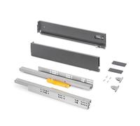 Emuca - External Drawer Vertex Push Sincro, 3D Regulation Kitchen Drawer Runners, H 93mm, 40kg, Depth 500mm, Steel, Anthracite Grey