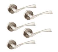 Emuca - Internal Door Handles, Batch of 5 Sets of Internal Door Handles with D.50mm (1,9 inch) Rose, Aluminium, Satin Nickel.