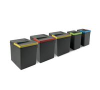 Emuca - Kit of recycling bins for kitchen drawer Recycle height 266mm, 3x15litres, 2x7litres, Anthracite grey plastic