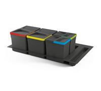 Emuca Kitchen Drawer Bin Kit Recycle, Base 216mm, 2X12L + 2X6L, Module 900mm, Anthracite Plastic