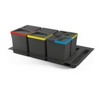 Emuca Kitchen Drawer Bin Kit Recycle, Base 266mm, 2X15L + 2X7L, Module 900mm, Anthracite Plastic
