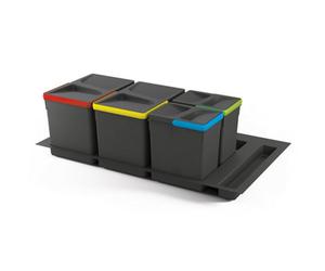 Emuca Kitchen Drawer Bin Kit Recycle, Base 266mm, 2X15L + 2X7L, Module 900mm, Anthracite Plastic