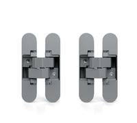 Emuca - Invisible Hinge for Access Doors, Set of Two Invisible Hinges for Heavy Doors, 60 Kg (132 lb) Load, 180º Aperture, zamak, Metallic Grey