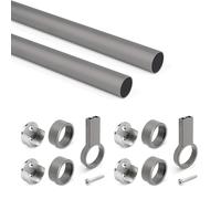 Emuca - Lot of 2 round wardrobe rails D.28mm length 0.75m with Supports, Aluminium and Zamak, Titanium