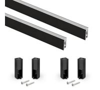 Emuca Lot Of 2 X 0.75M Long Luxe Wardrobe Rails With Supports, Aluminium And Plastic, Textured Black Painted