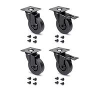Emuca - Pack of 4 swivel castors for furniture Ø75mm (Ø2,95 inch) with fixing plate and ball bearings, rubber caster wheels in black colour.