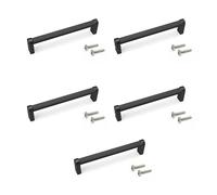 Emuca - Lot of 5 Furniture Handles, L141mm, 128mm Interaxis, Aluminium, Black Painted